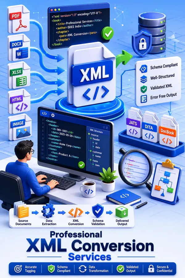 Shri Data Entry Services team working on XML Conversion Services projects