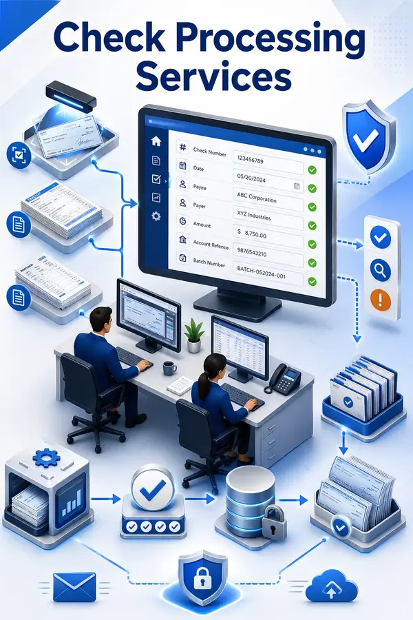 Shri Data Entry Services team working on Check Processing Services projects
