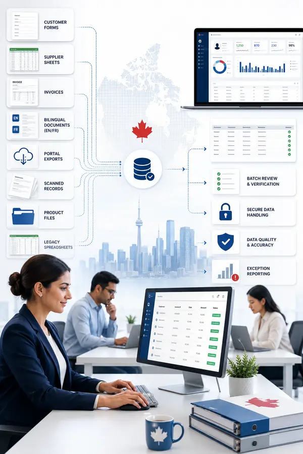 Shri Data Entry Services team working on Data Entry Services Canada projects