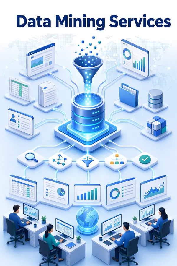 Shri Data Entry Services team working on Data Mining and Extraction Services projects