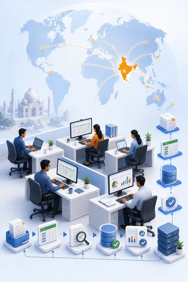 Shri Data Entry Services team working in professional office environment
