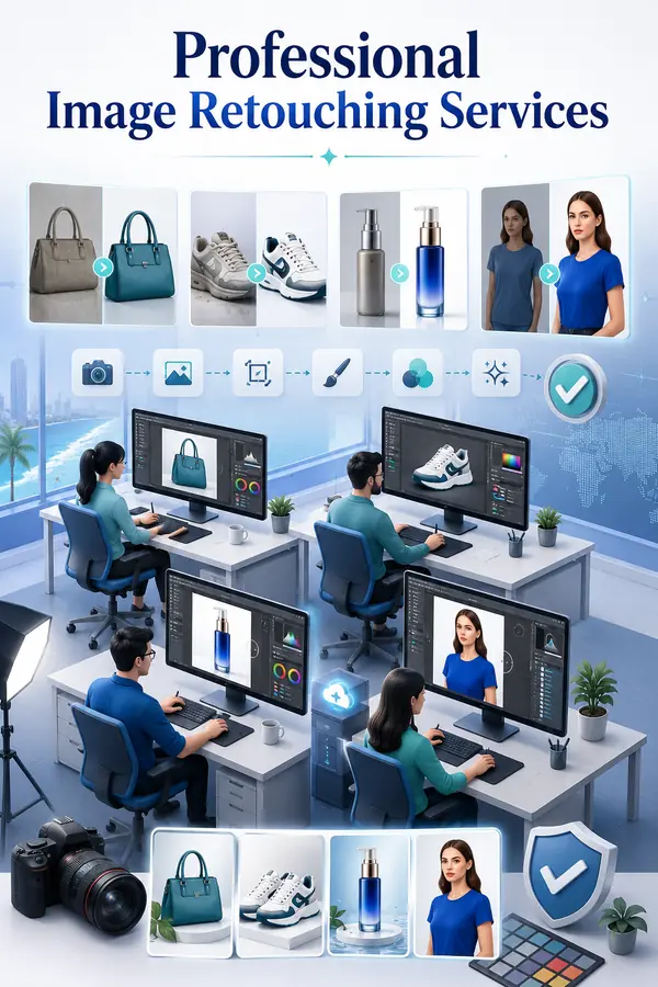 Shri Data Entry Services team working on Image Retouching Services projects