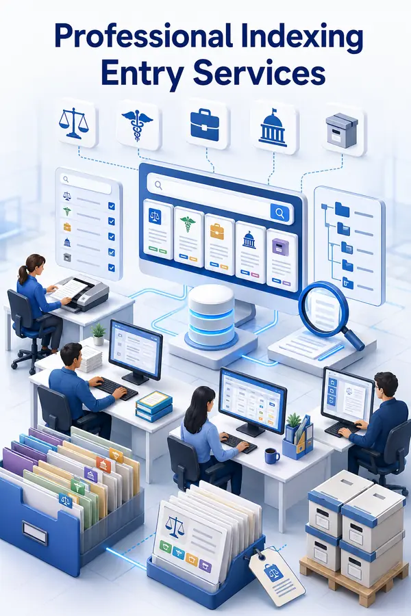 Shri Data Entry Services team working on Indexing Entry Services projects