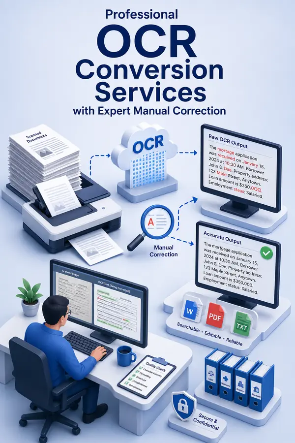 Shri Data Entry Services team working on OCR Conversion Services projects