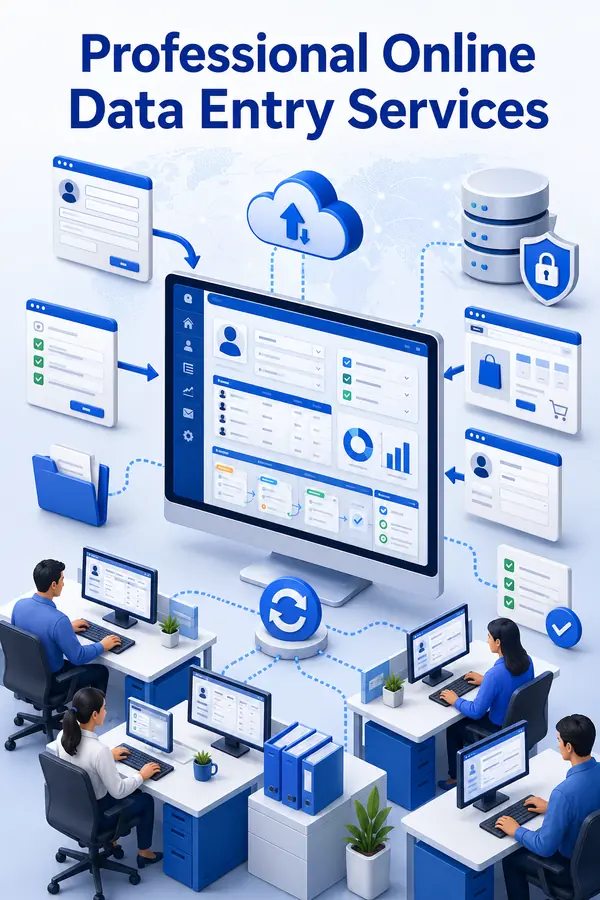 Shri Data Entry Services team working on Online Data Entry Services projects