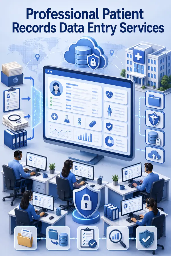 Shri Data Entry Services team working on Patient Records Data Entry Services projects