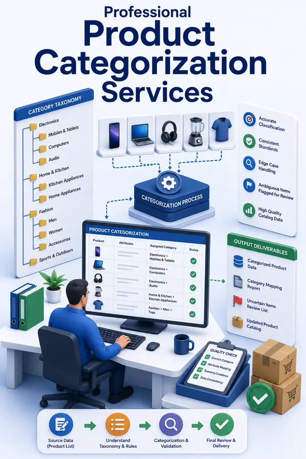 Shri Data Entry Services team working on Product Categorization Services projects
