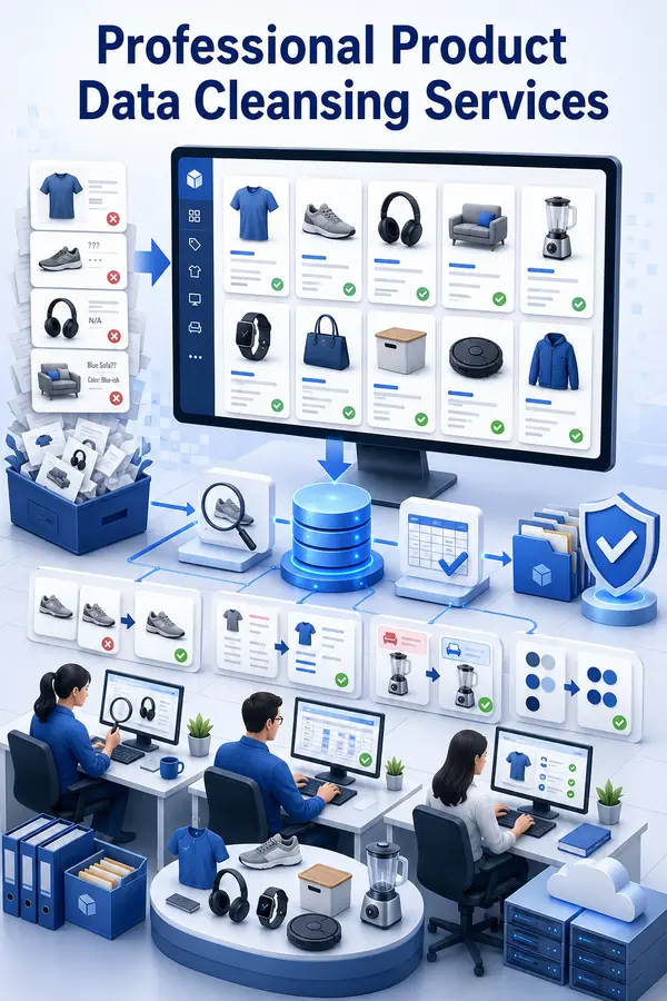 Shri Data Entry Services team working on Product Data Cleansing Services projects