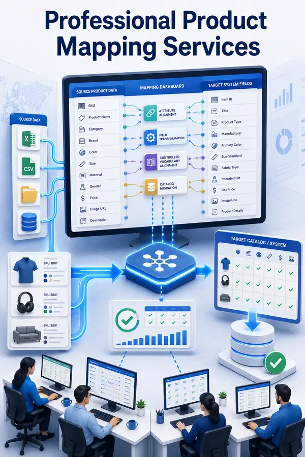 Shri Data Entry Services team working on Product Mapping Services projects