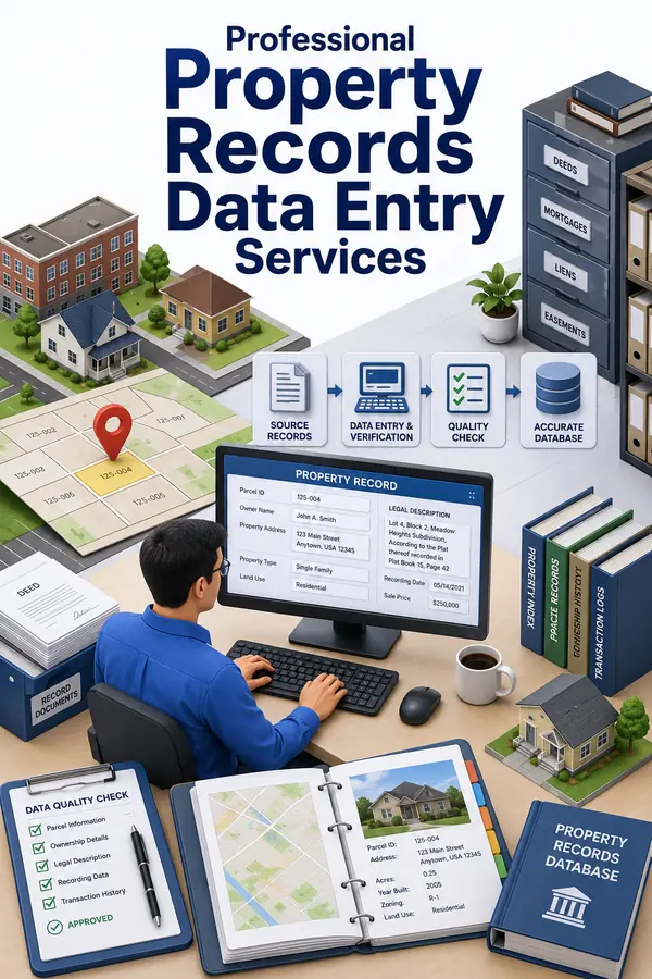 Shri Data Entry Services team working on Property Records Data Entry Services projects