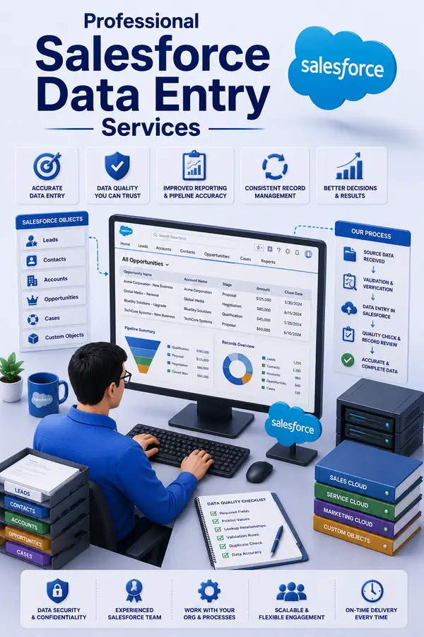 Shri Data Entry Services team working on Salesforce Data Entry Services projects