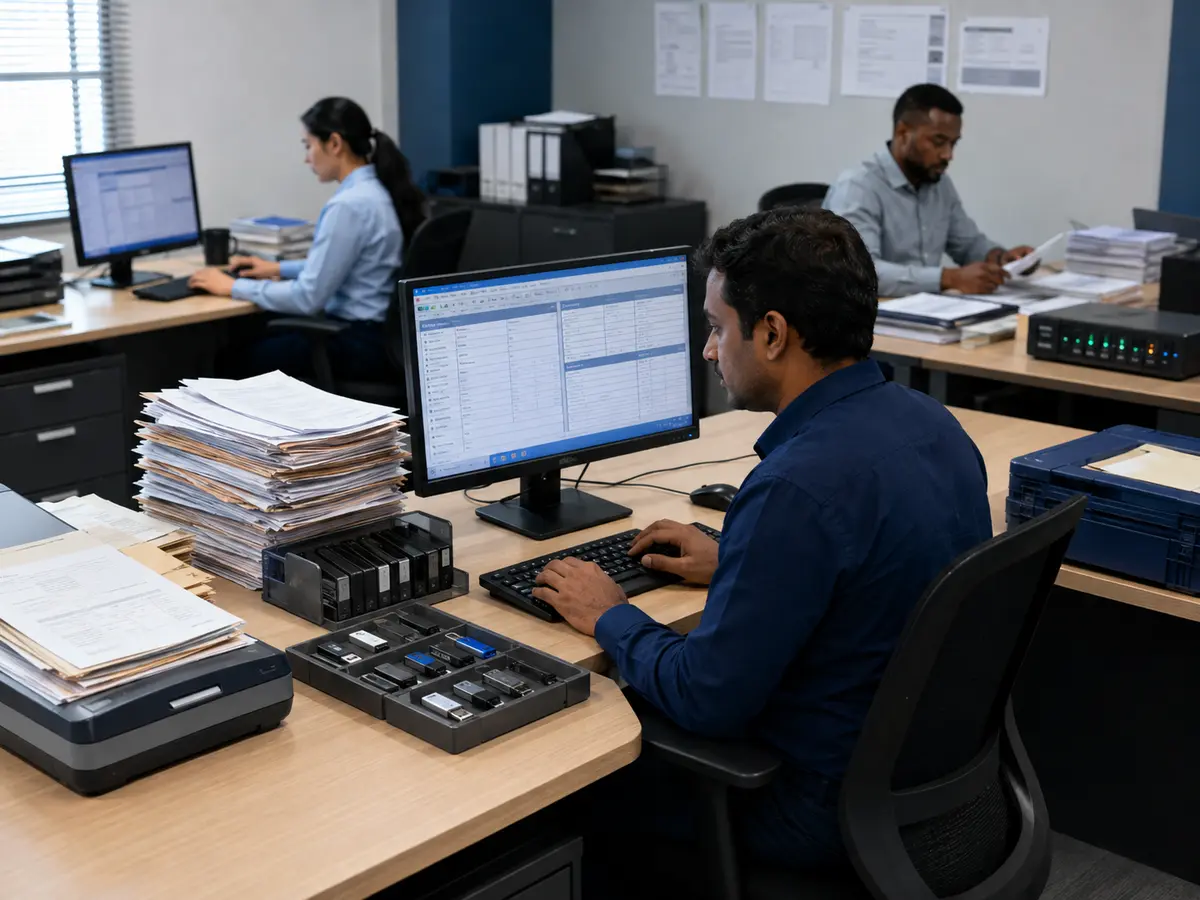 Shri Data Entry Services team working on Offline Data Entry Services projects