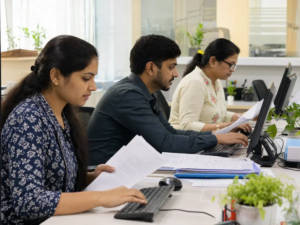 Shri Data Entry Services team working on Data Processing Services projects