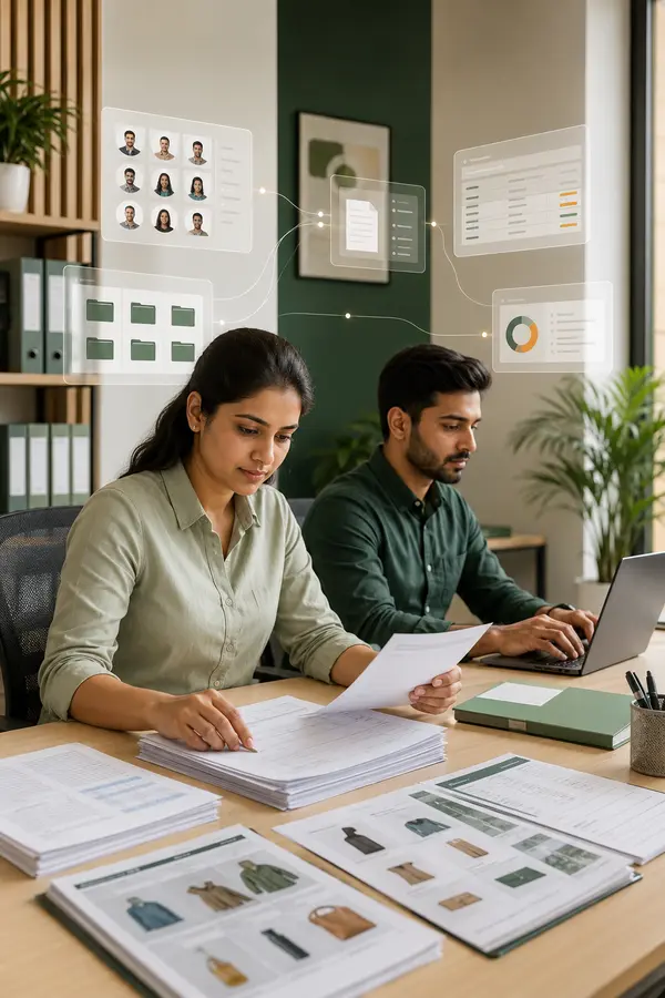 Data specialists processing documents, product records and structured business information