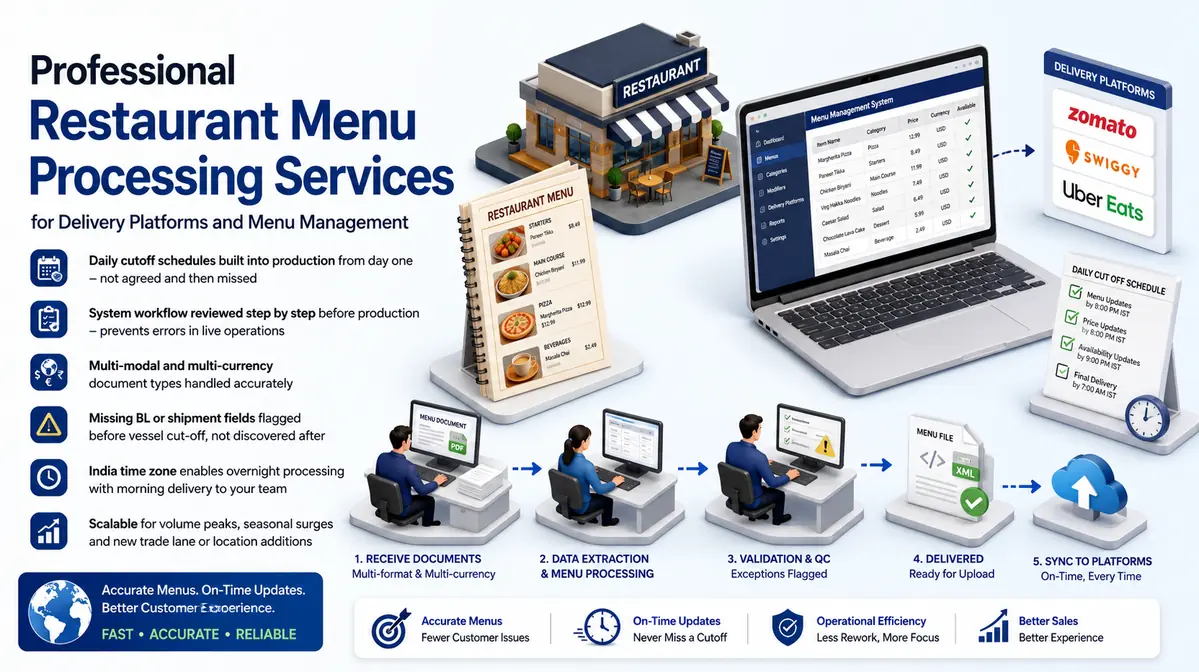 Restaurant Menu Processing Services workflow and quality review