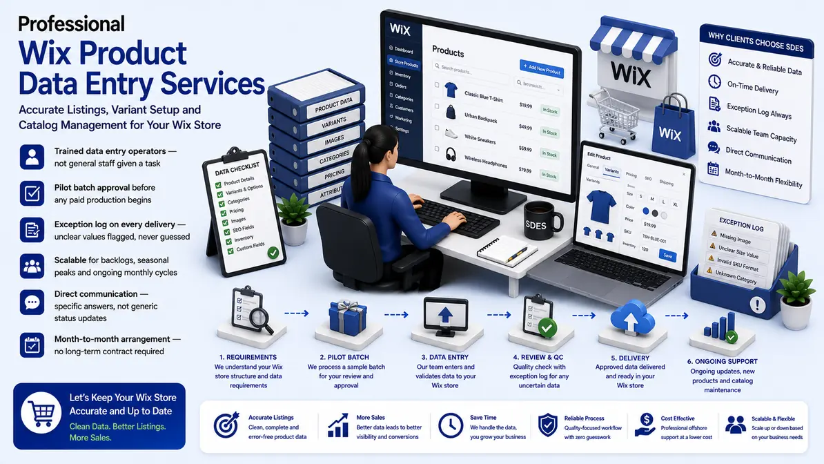 Wix Product Data Entry Services workflow and quality review