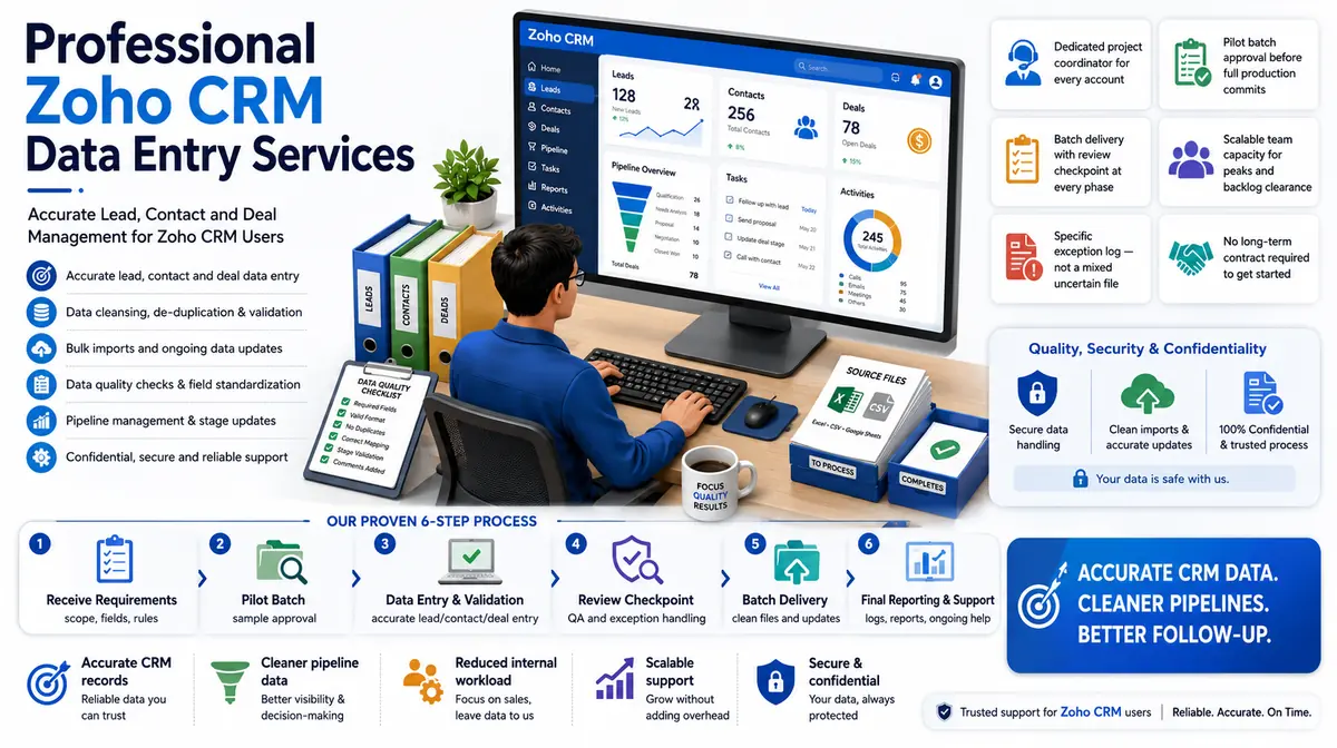 Zoho CRM Data Entry Services workflow and quality review