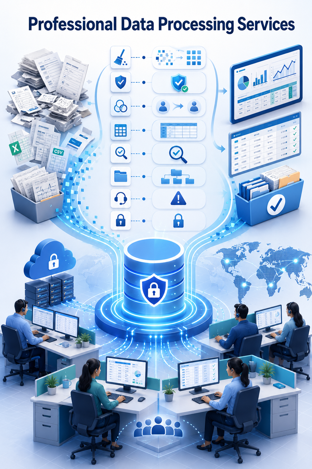 Shri Data Entry Services team working on Data Processing Services projects
