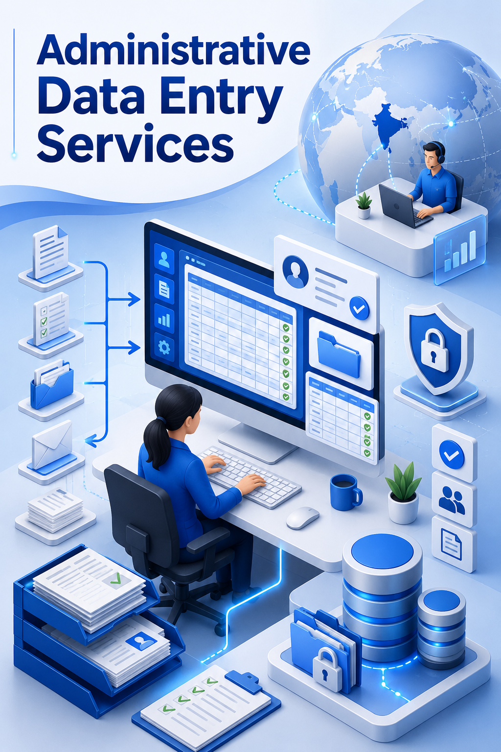 Shri Data Entry Services team working on Administrative Data Entry Services projects
