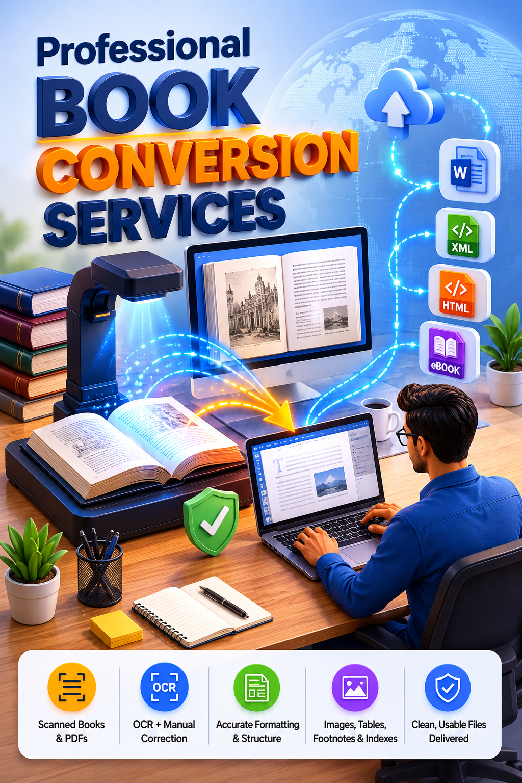 Shri Data Entry Services team working on Book Conversion Services projects