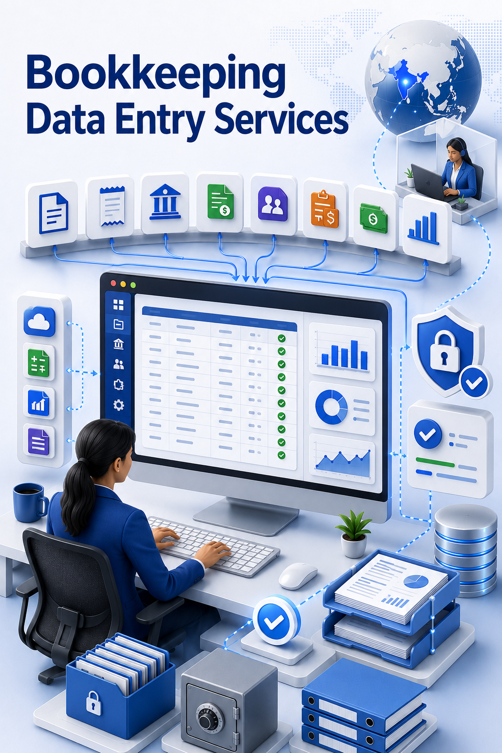 Shri Data Entry Services team working on Bookkeeping Data Entry Services projects