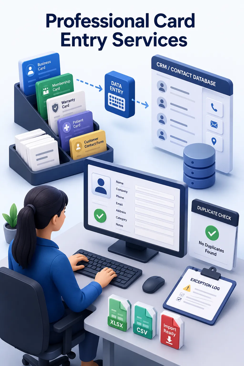 Shri Data Entry Services team working on Card Entry Services projects