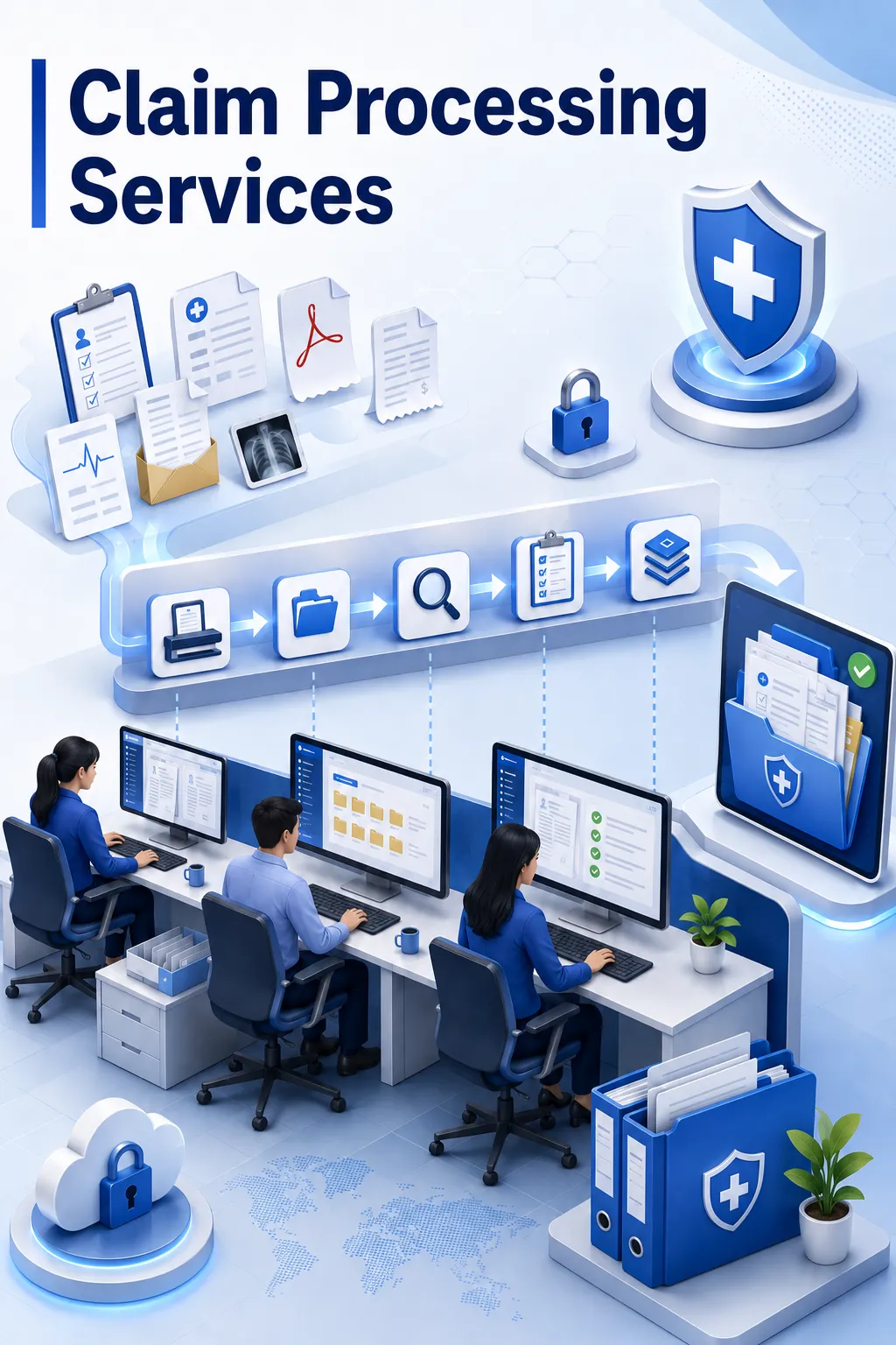 Shri Data Entry Services team working on Claim Processing Services projects