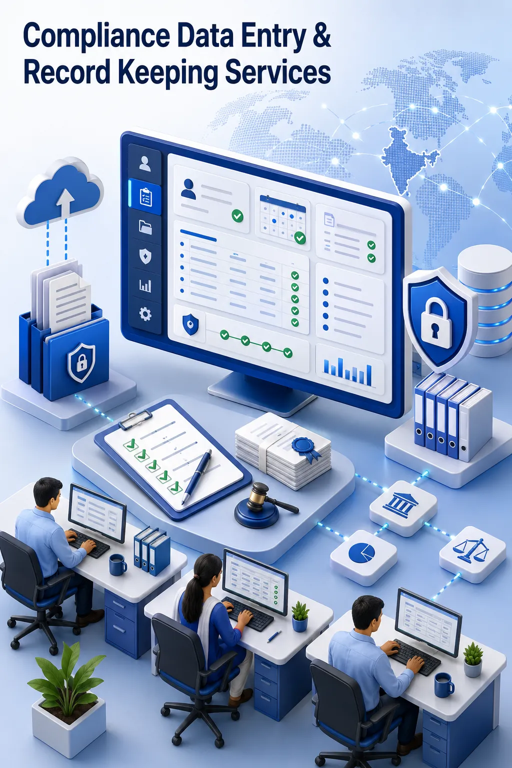 Shri Data Entry Services team working on Compliance Data Entry and Record Keeping Services projects