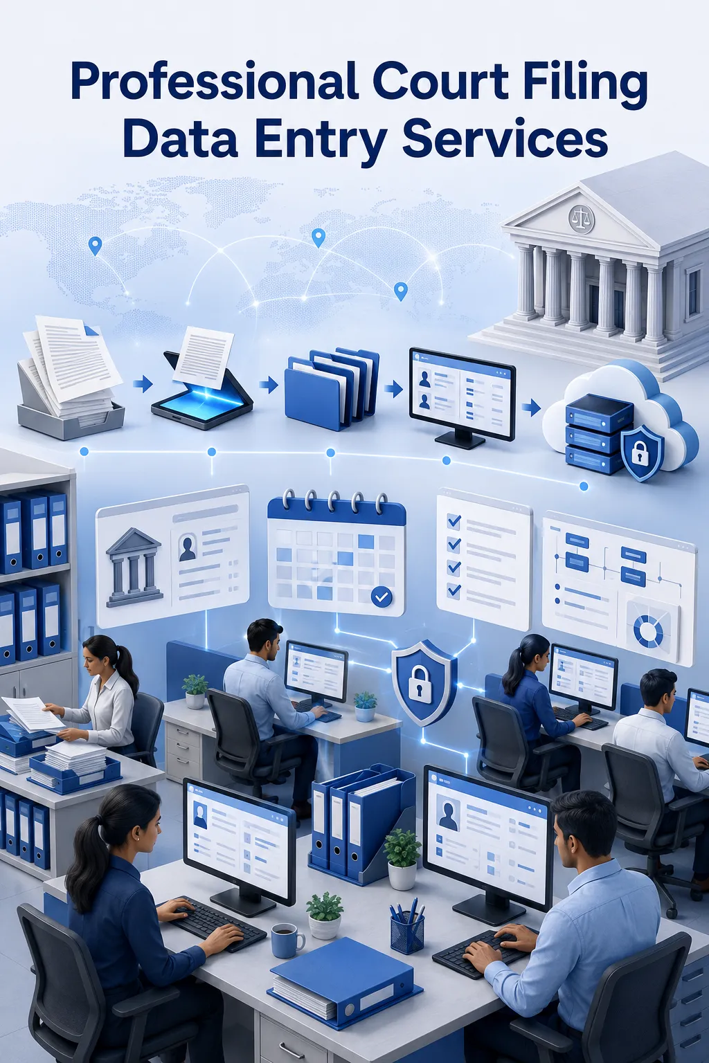 Shri Data Entry Services team working on Court Filing Data Entry Services projects