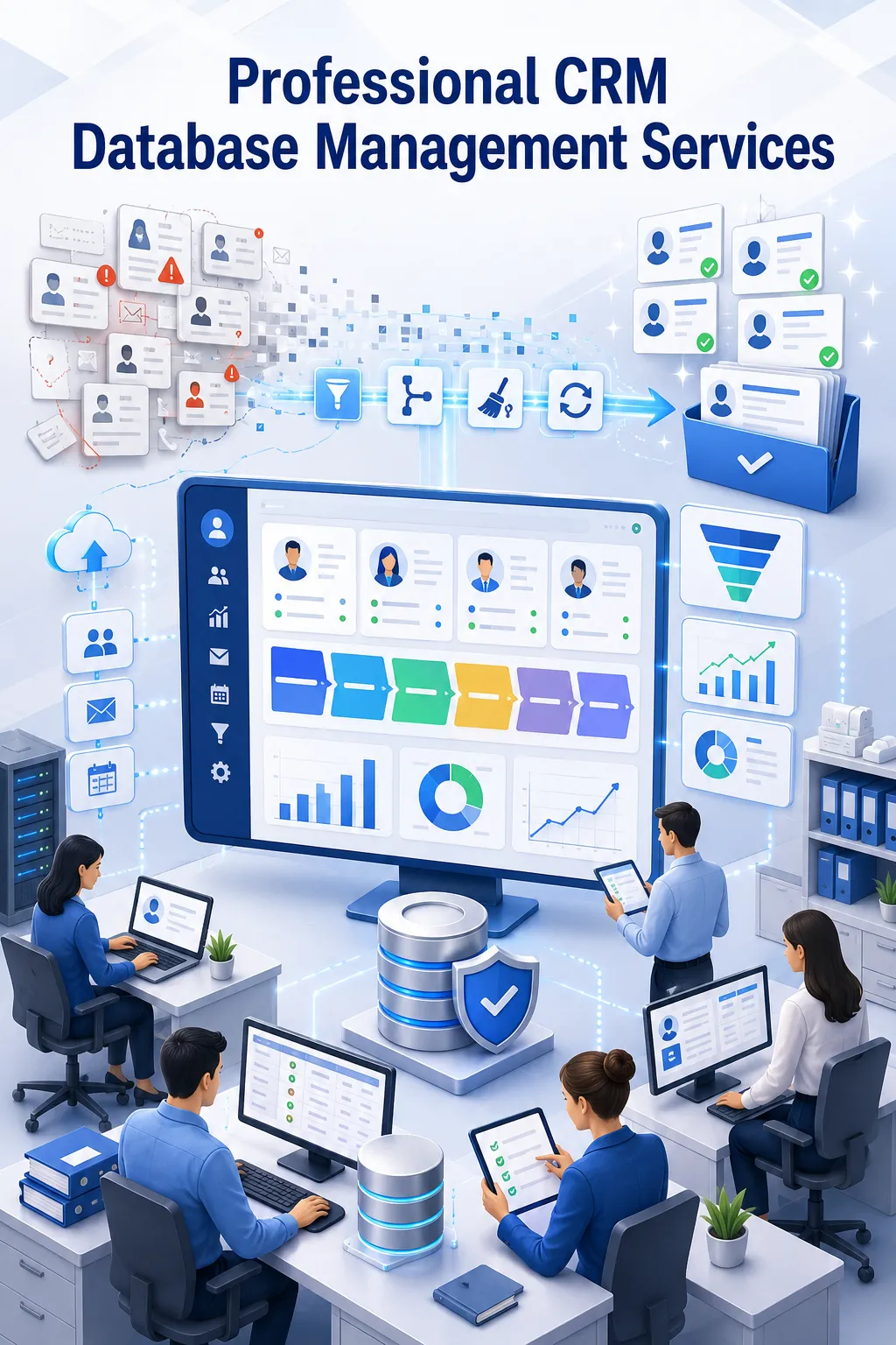 Shri Data Entry Services team working on CRM Database Management Services projects