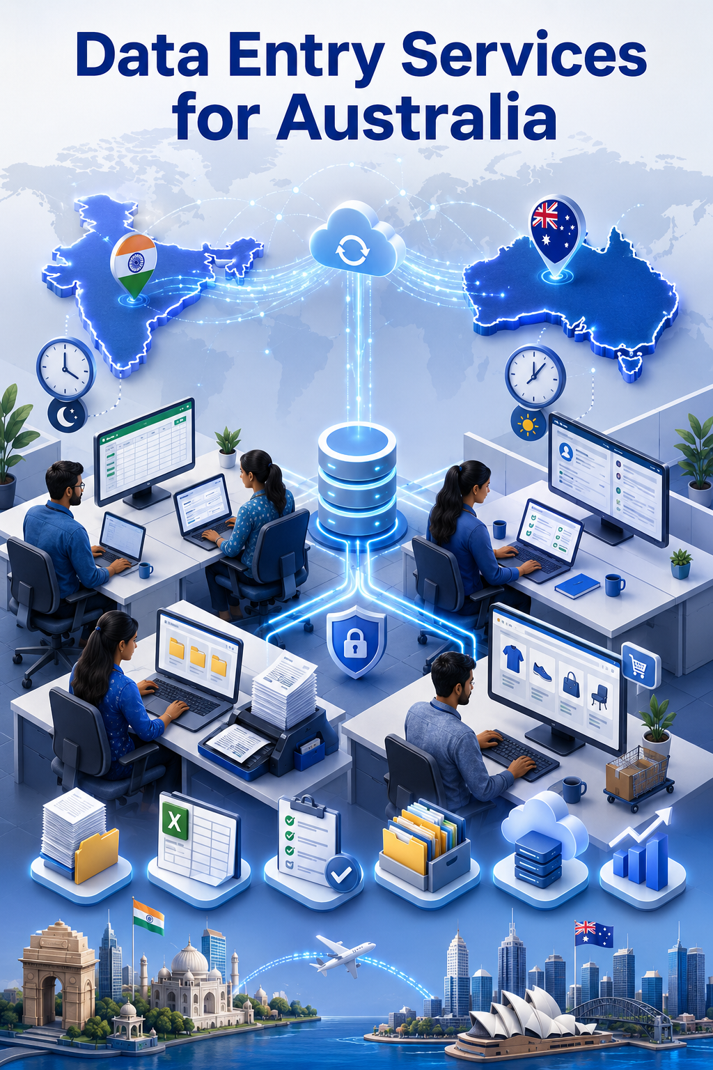 Shri Data Entry Services team working on Data Entry Services Australia projects