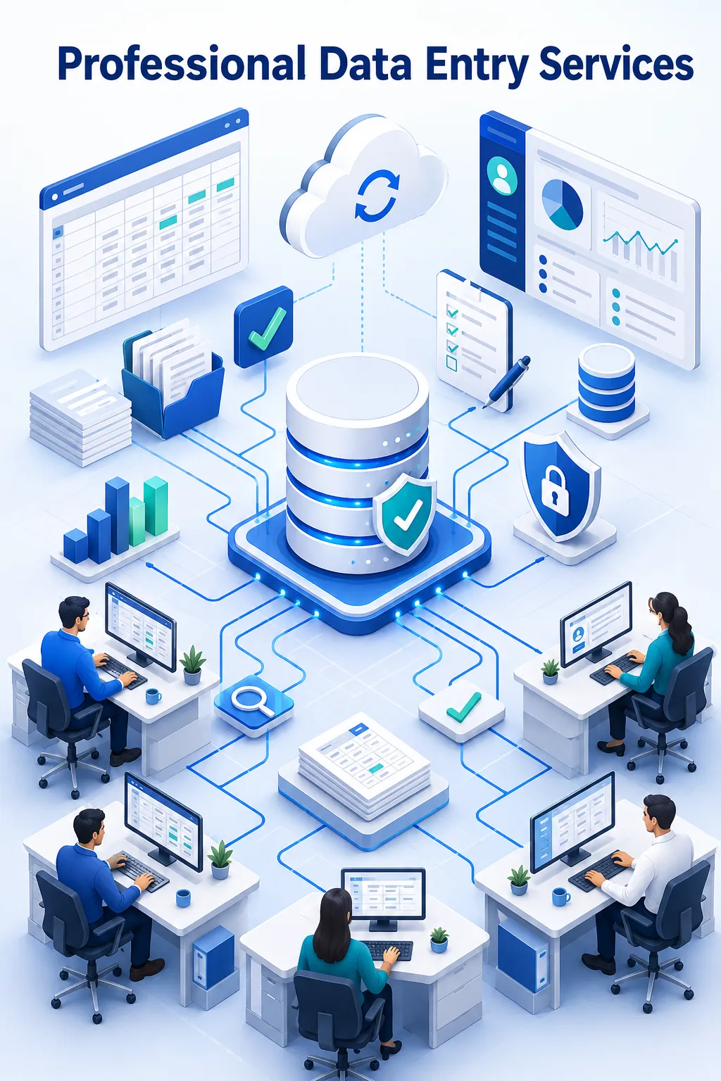 Shri Data Entry Services team working on Data Entry Services projects