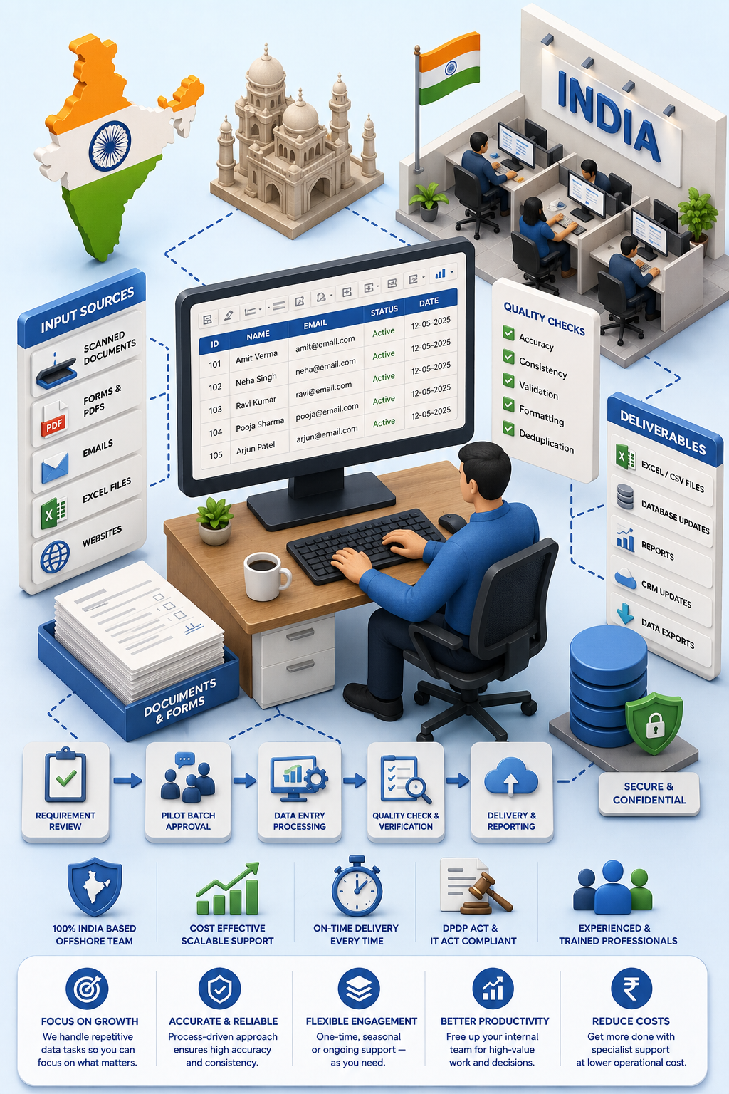 Shri Data Entry Services team working on Data Entry Services India projects