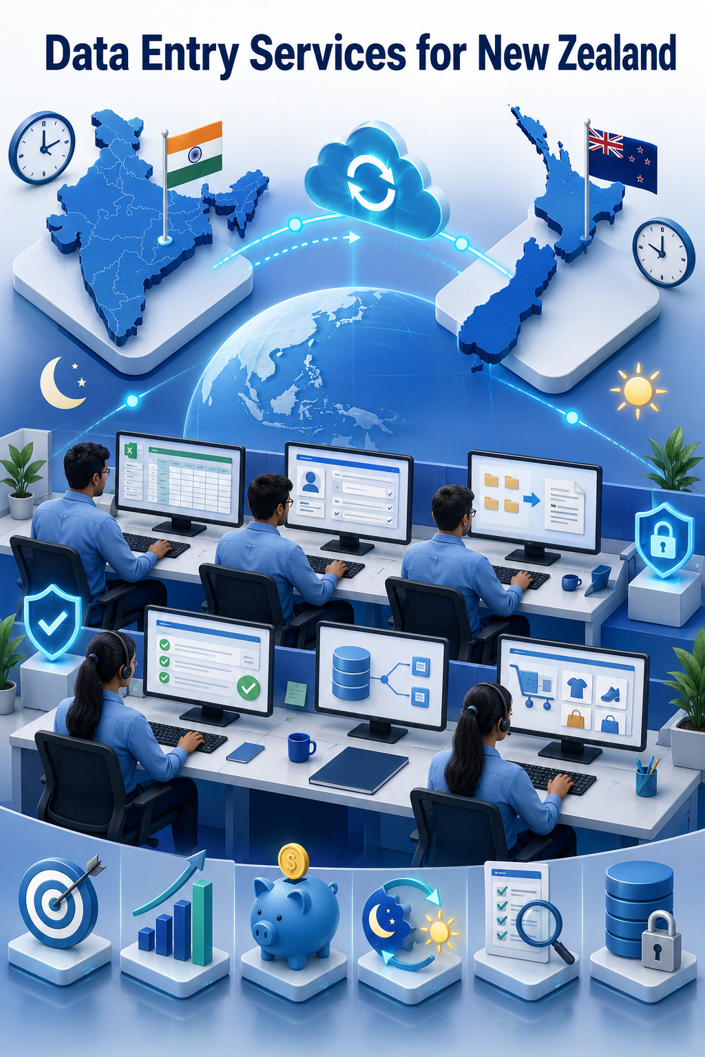 Shri Data Entry Services team working on Data Entry Services New Zealand projects