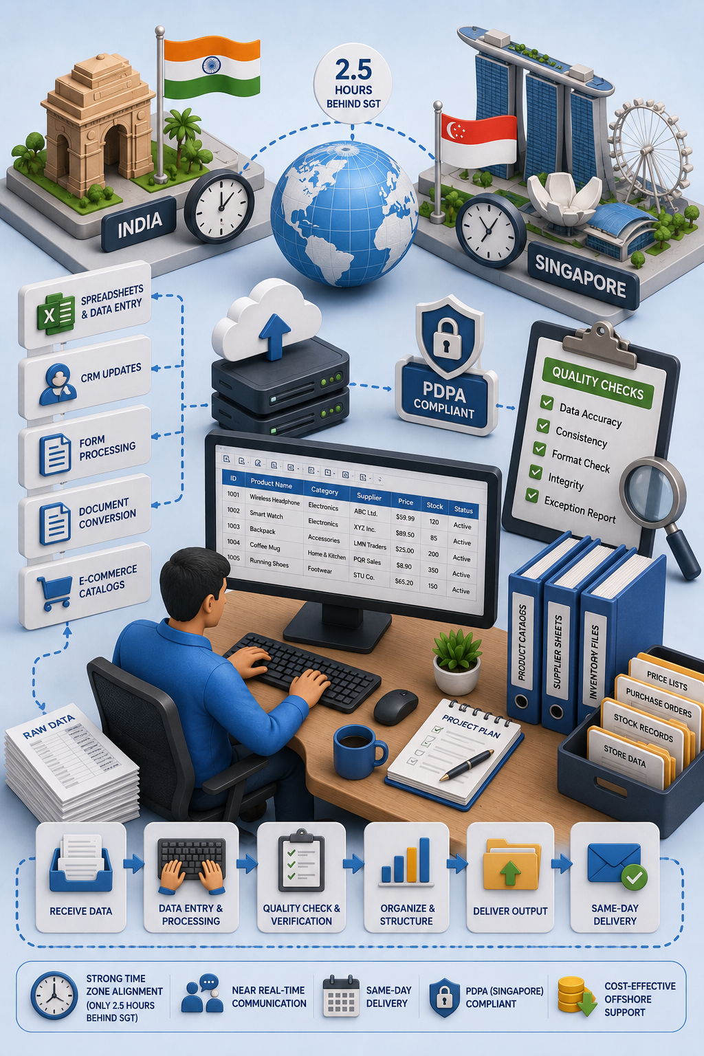 Shri Data Entry Services team working on Data Entry Services Singapore projects
