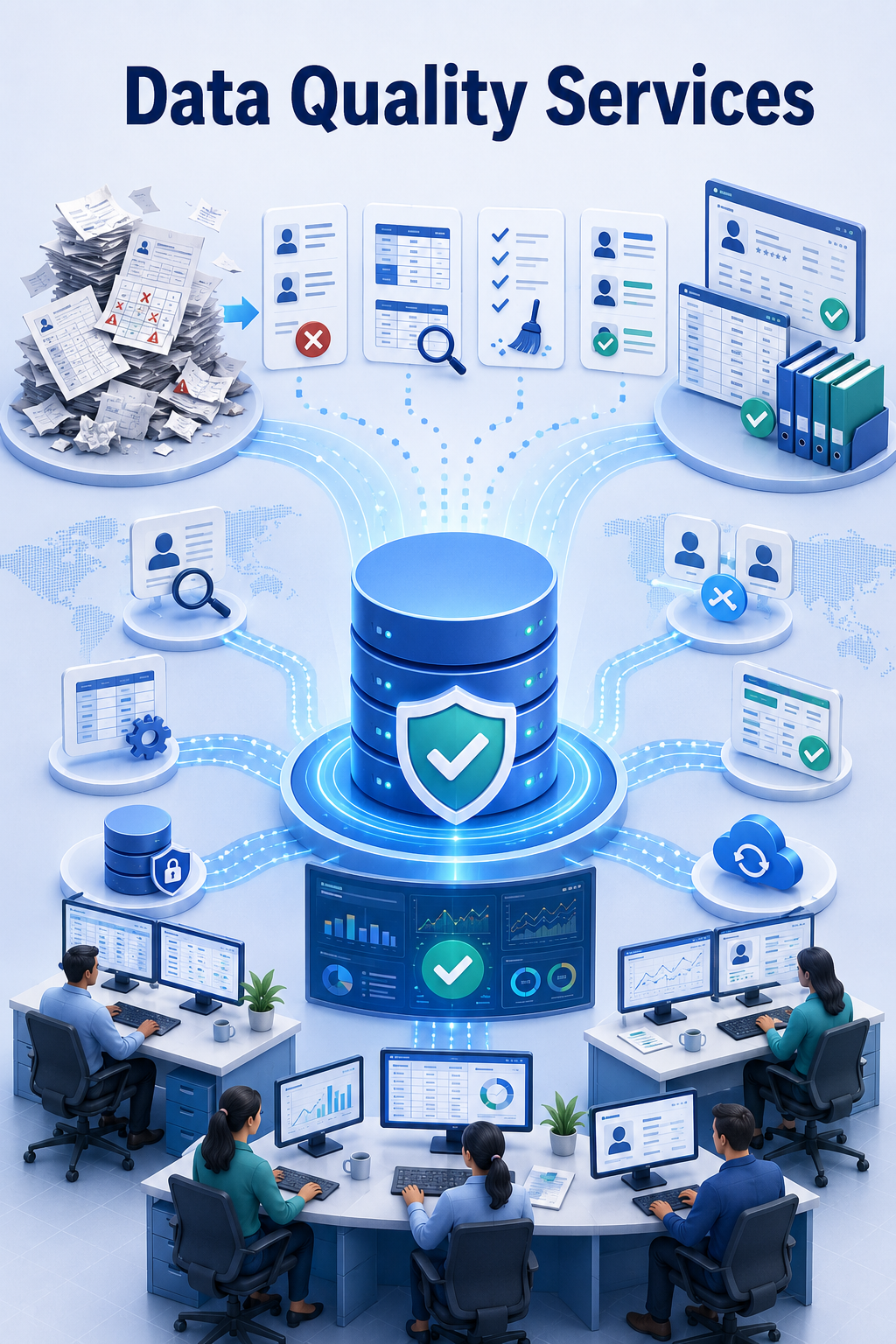 Shri Data Entry Services team working on Data Quality Services projects