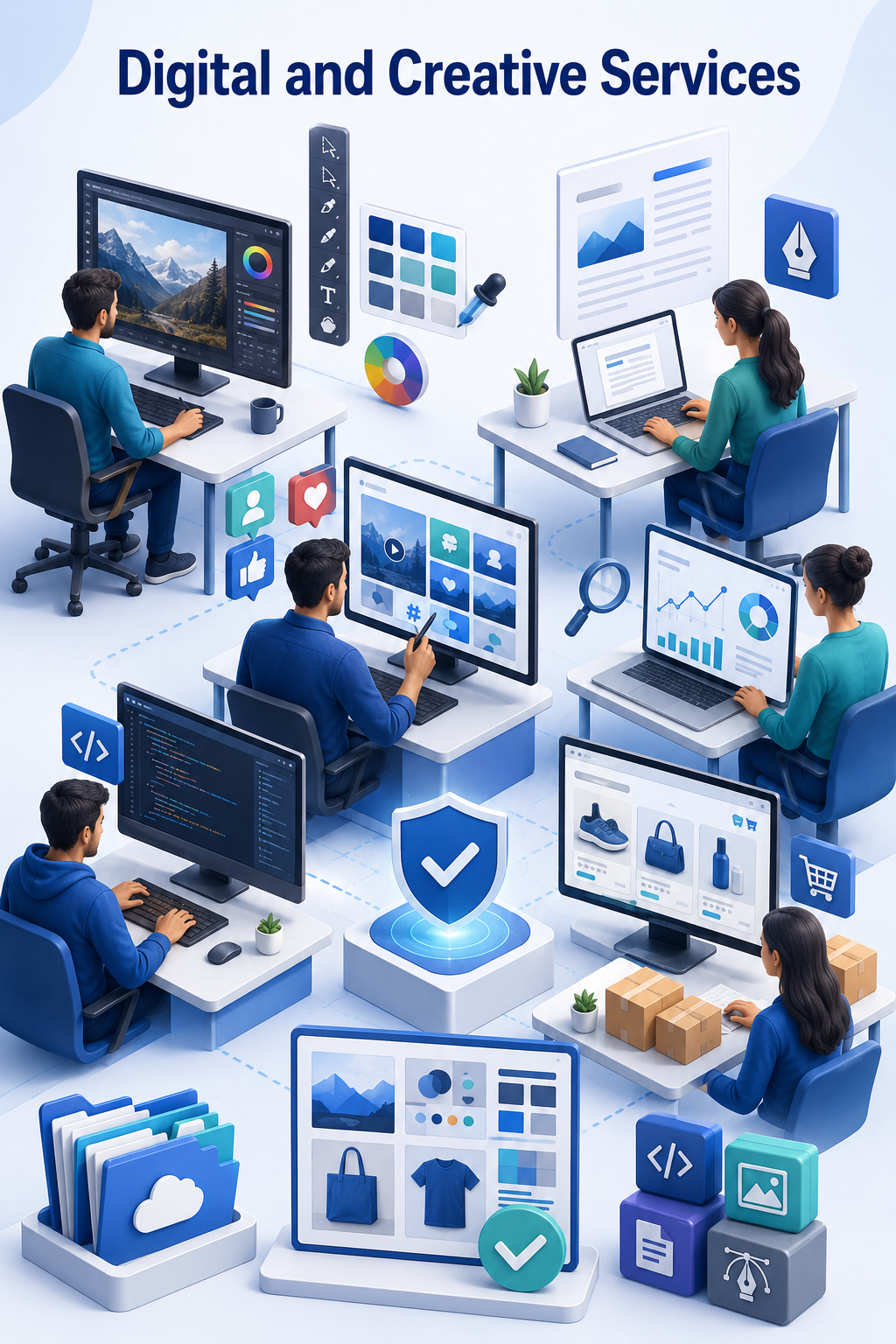Shri Data Entry Services team working on Digital and Creative Services projects