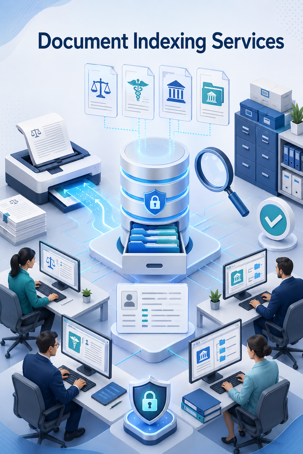 Shri Data Entry Services team working on Document Indexing Services projects