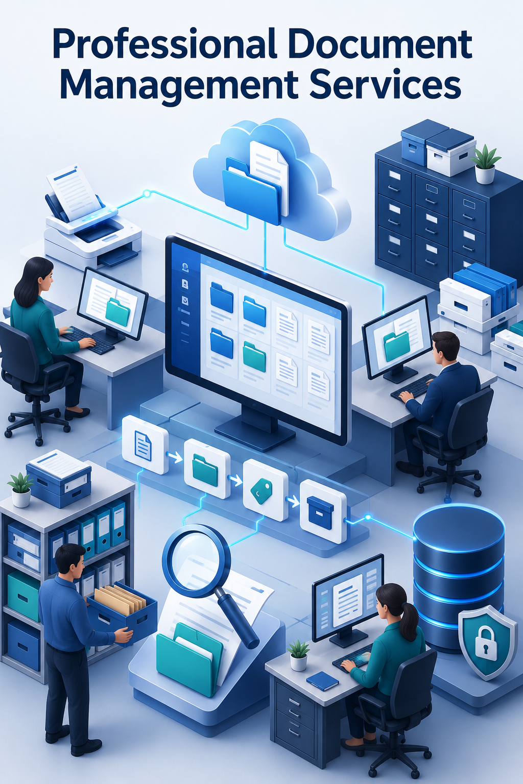 Shri Data Entry Services team working on Document Management Services projects