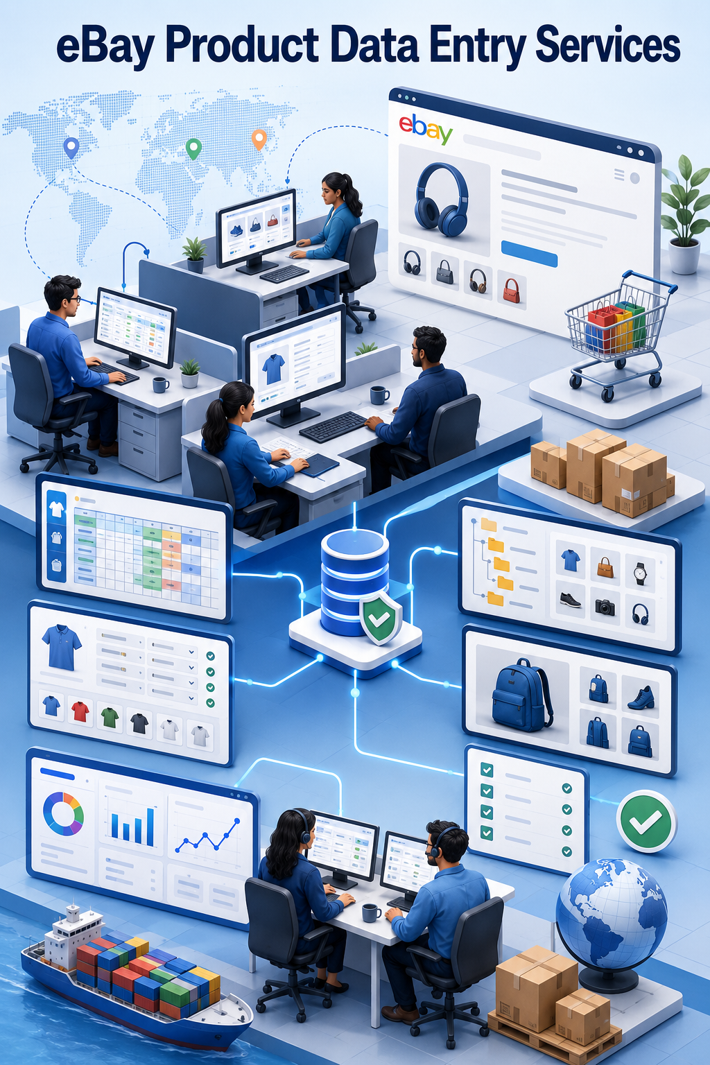 Shri Data Entry Services team working on eBay Product Data Entry Services projects
