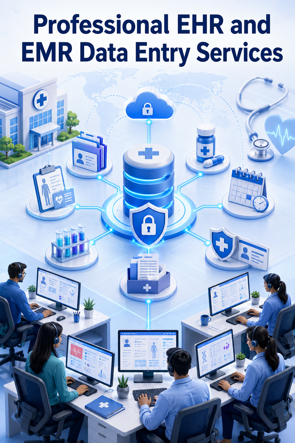 Shri Data Entry Services team working on EHR and EMR Data Entry Services projects