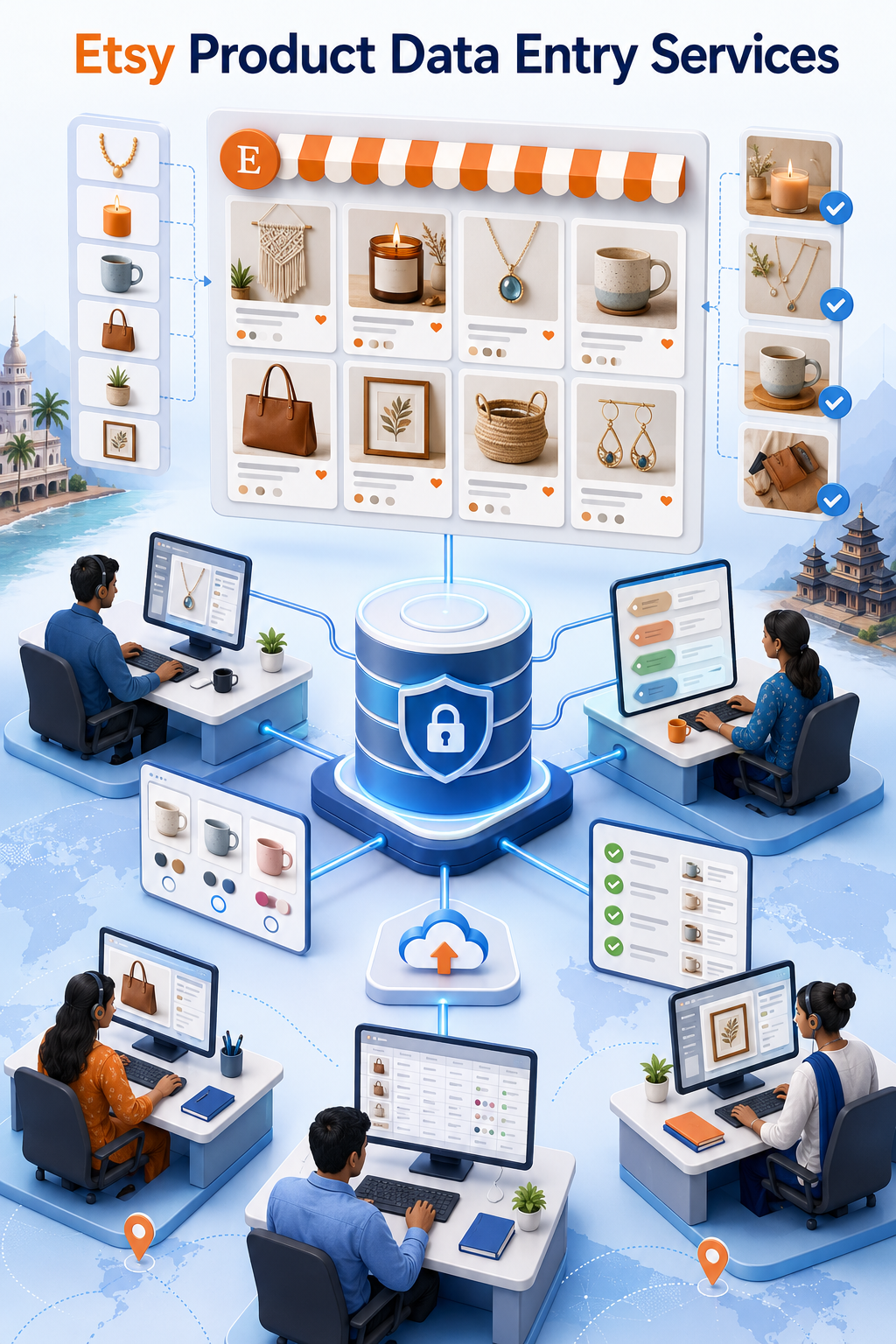 Shri Data Entry Services team working on Etsy Product Data Entry Services projects