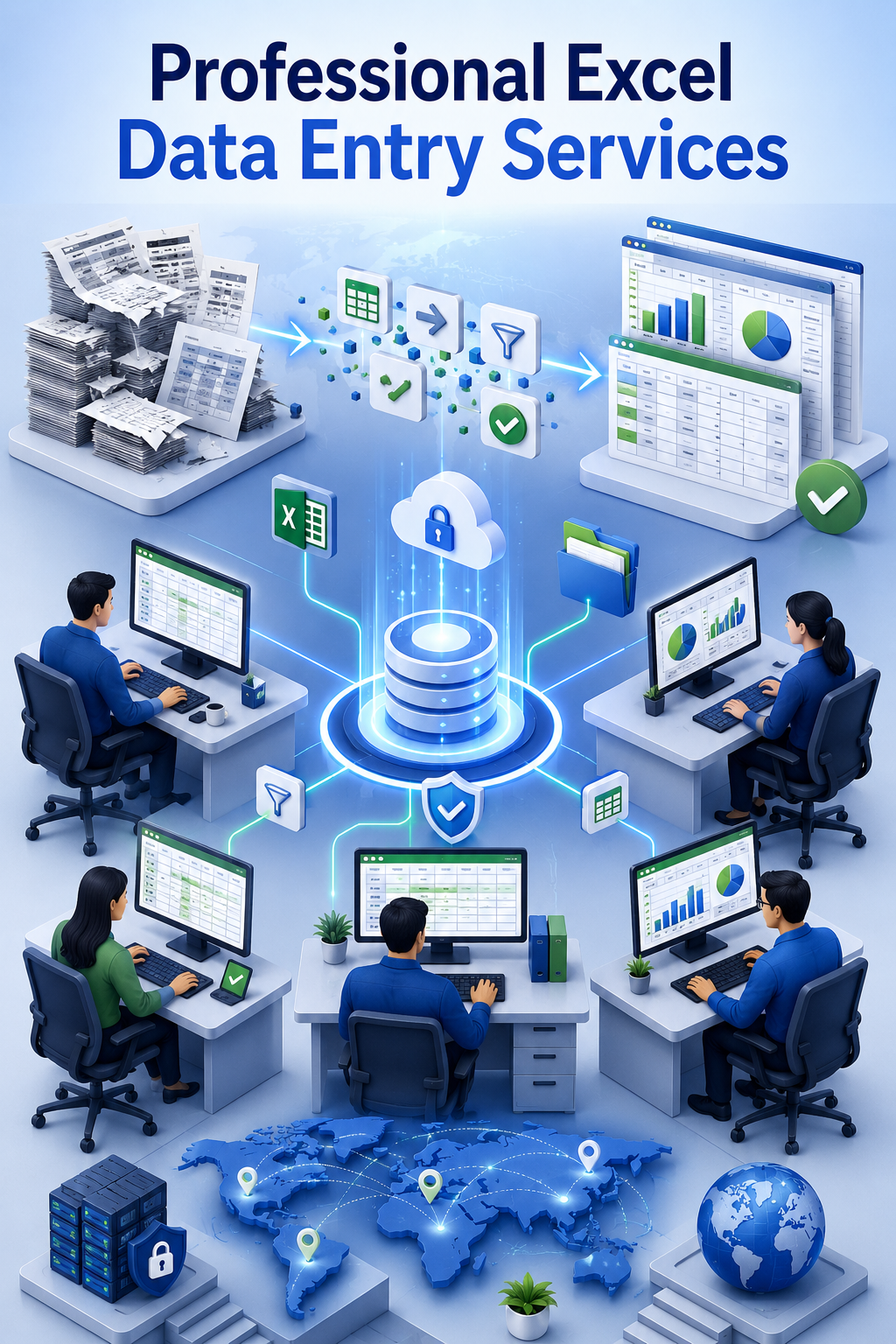 Shri Data Entry Services team working on Excel Data Entry Services projects