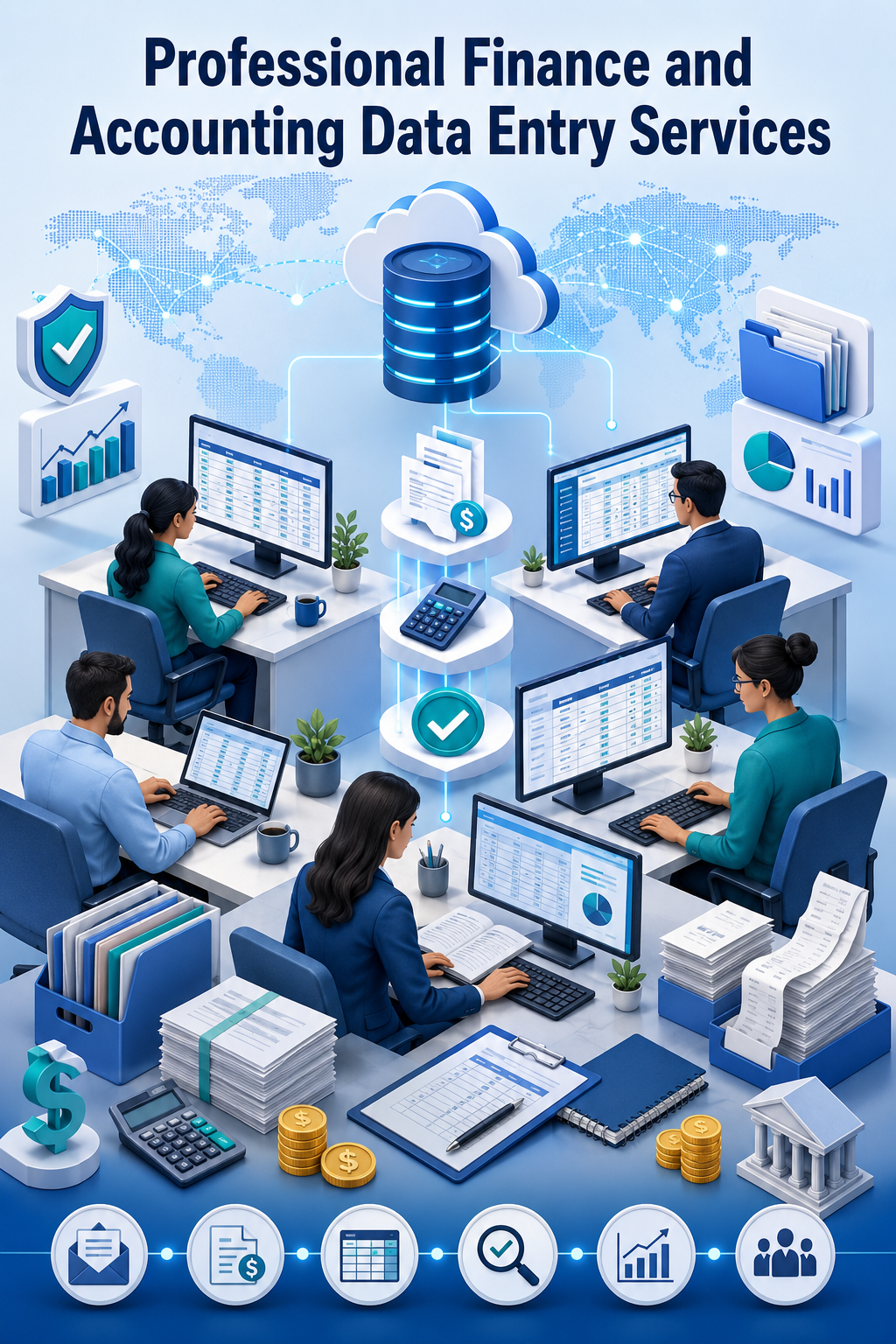 Shri Data Entry Services team working on Finance and Accounting Data Entry Services projects