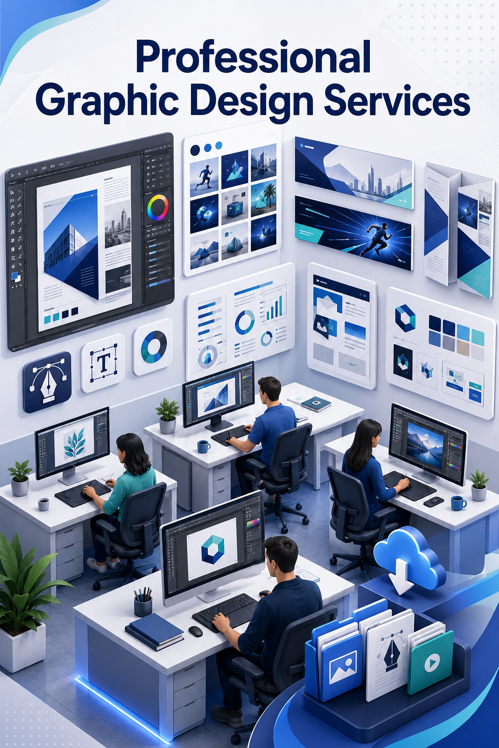Shri Data Entry Services team working on Graphic Design Services projects