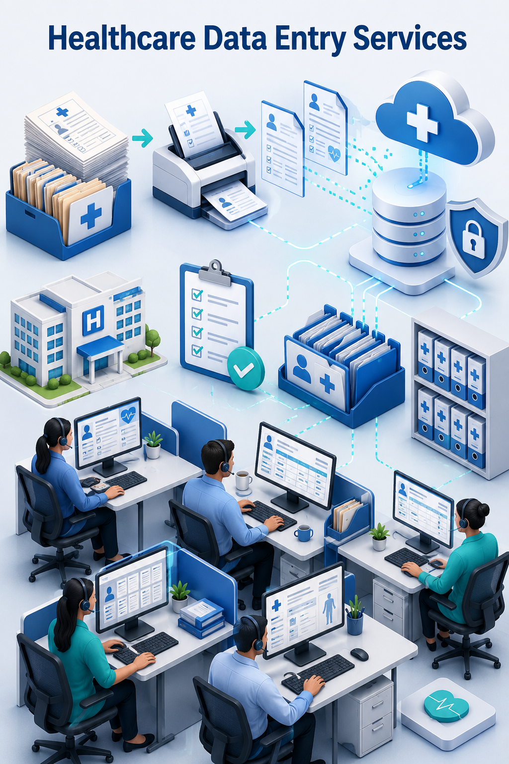 Shri Data Entry Services team working on Healthcare Data Entry Services projects