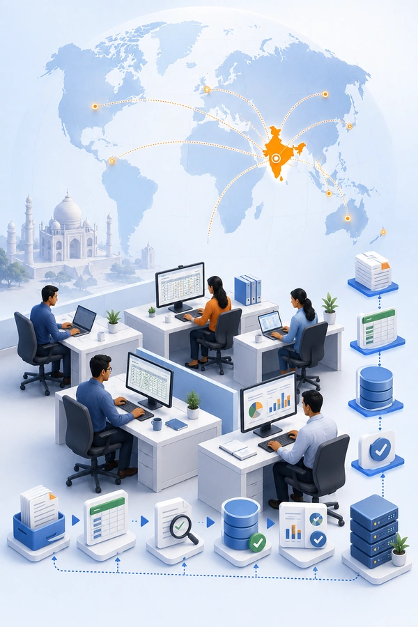 Shri Data Entry Services team working in professional office environment