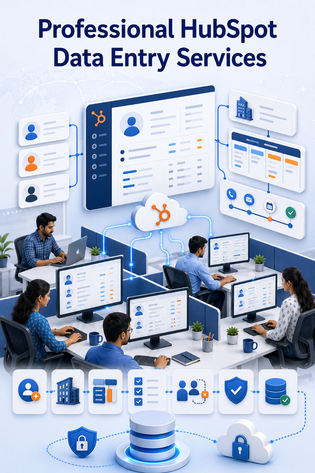 Shri Data Entry Services team working on HubSpot Data Entry Services projects