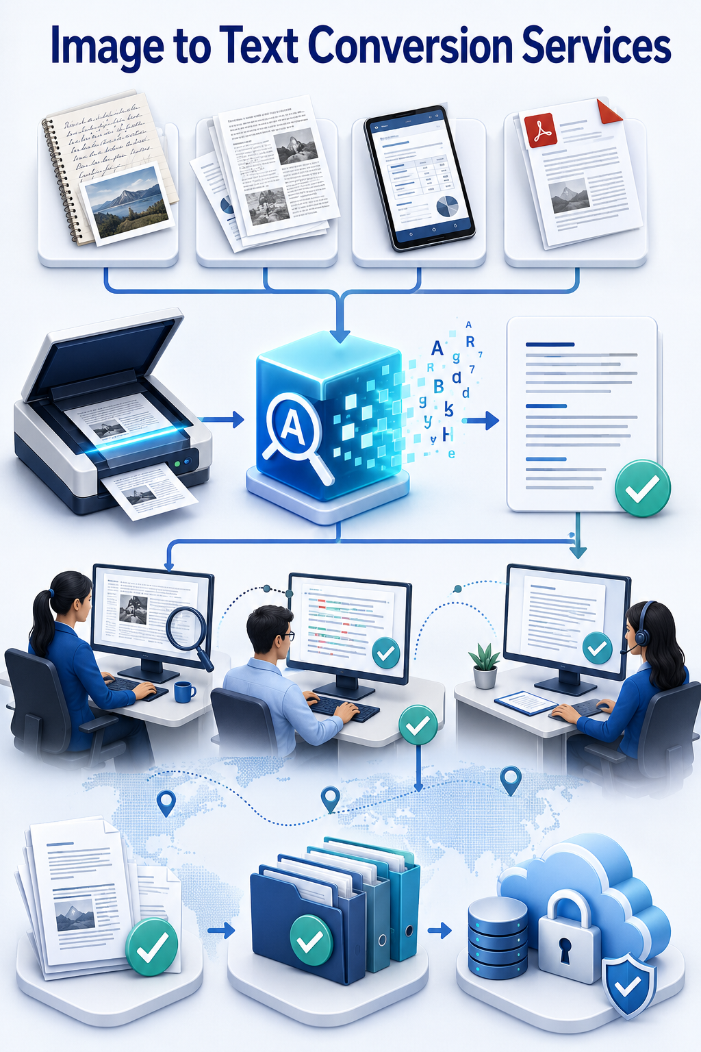Shri Data Entry Services team working on Image to Text Conversion Services projects