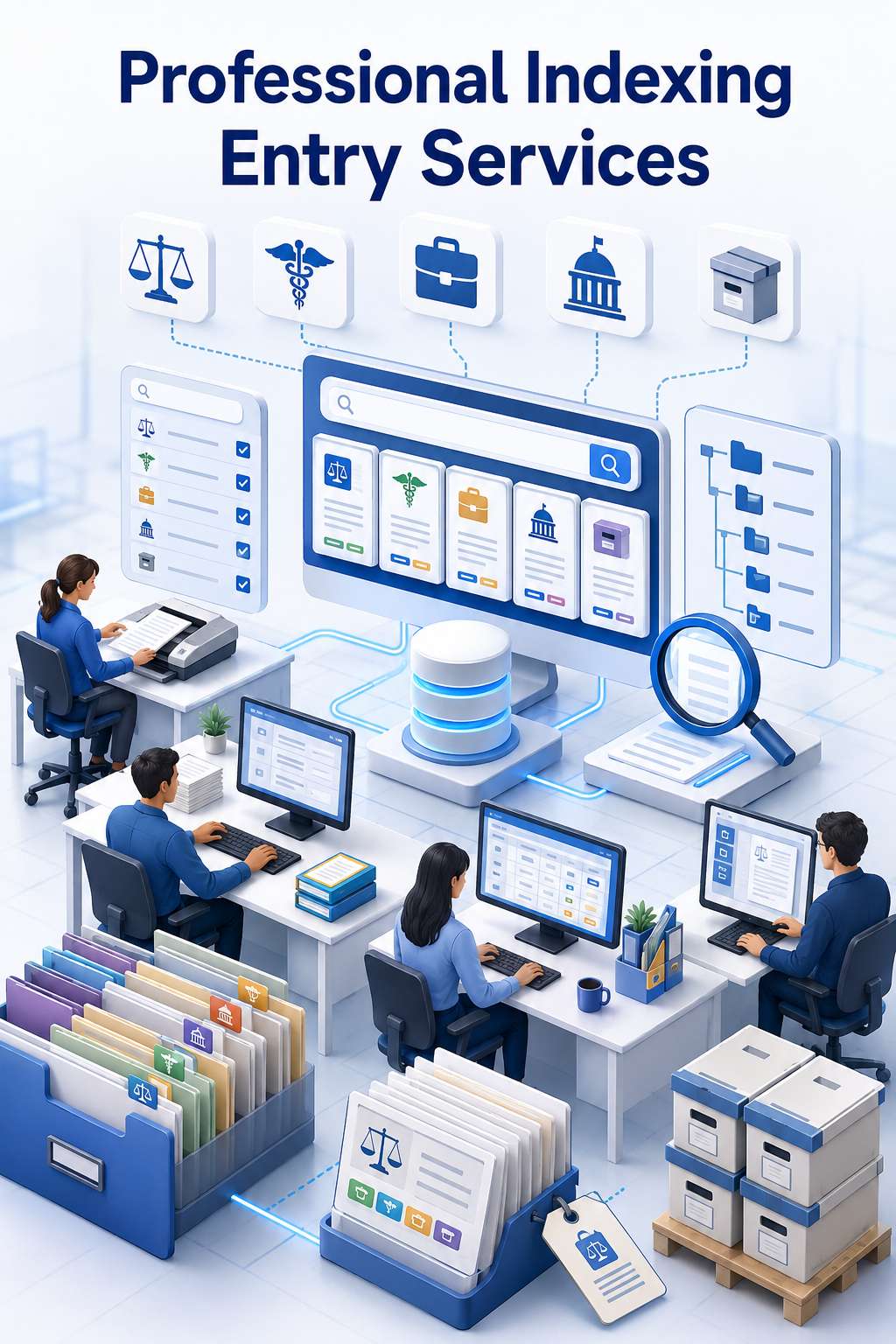 Shri Data Entry Services team working on Indexing Entry Services projects